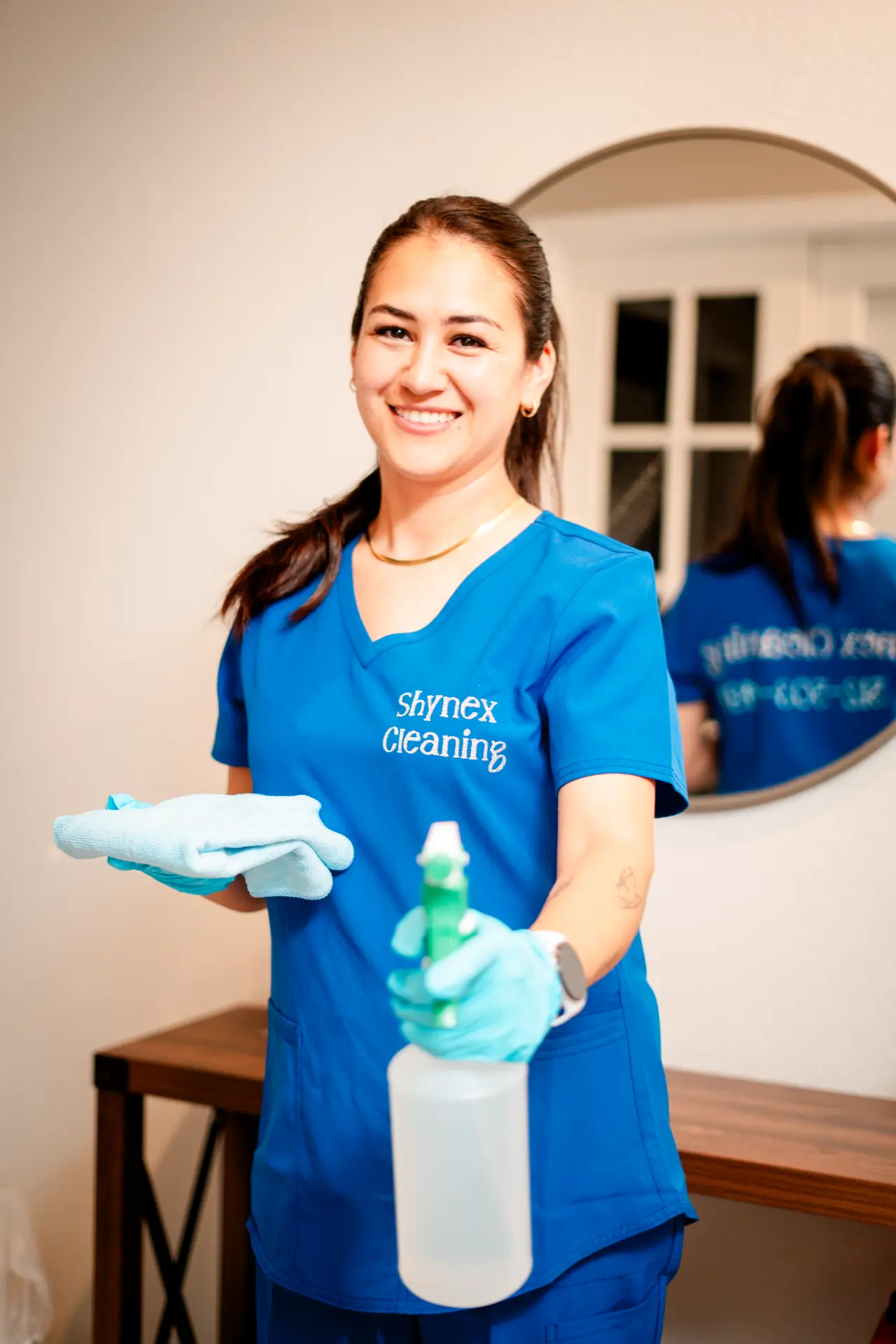 Cleaner holding spray bottle and microfiber cloth